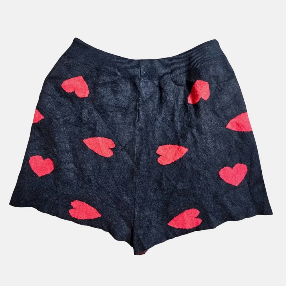 Hearts Knit Lounge Sweater Shorts XL Drawstring Elastic Waist Cozy Chic Feminine